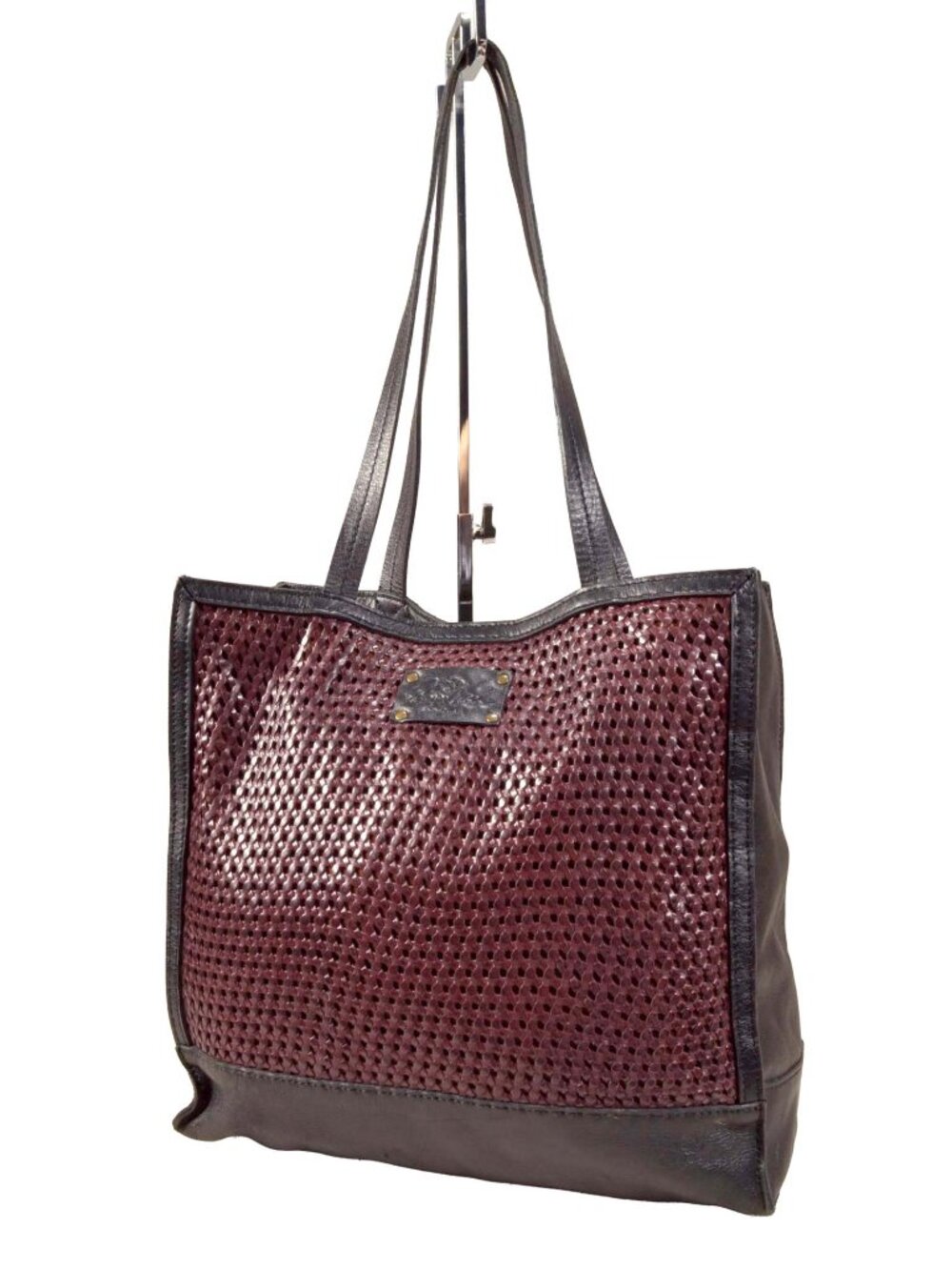 Patricia Nash Augusta Large Tote in Burgundy Woven & Black Leather Tote Bag